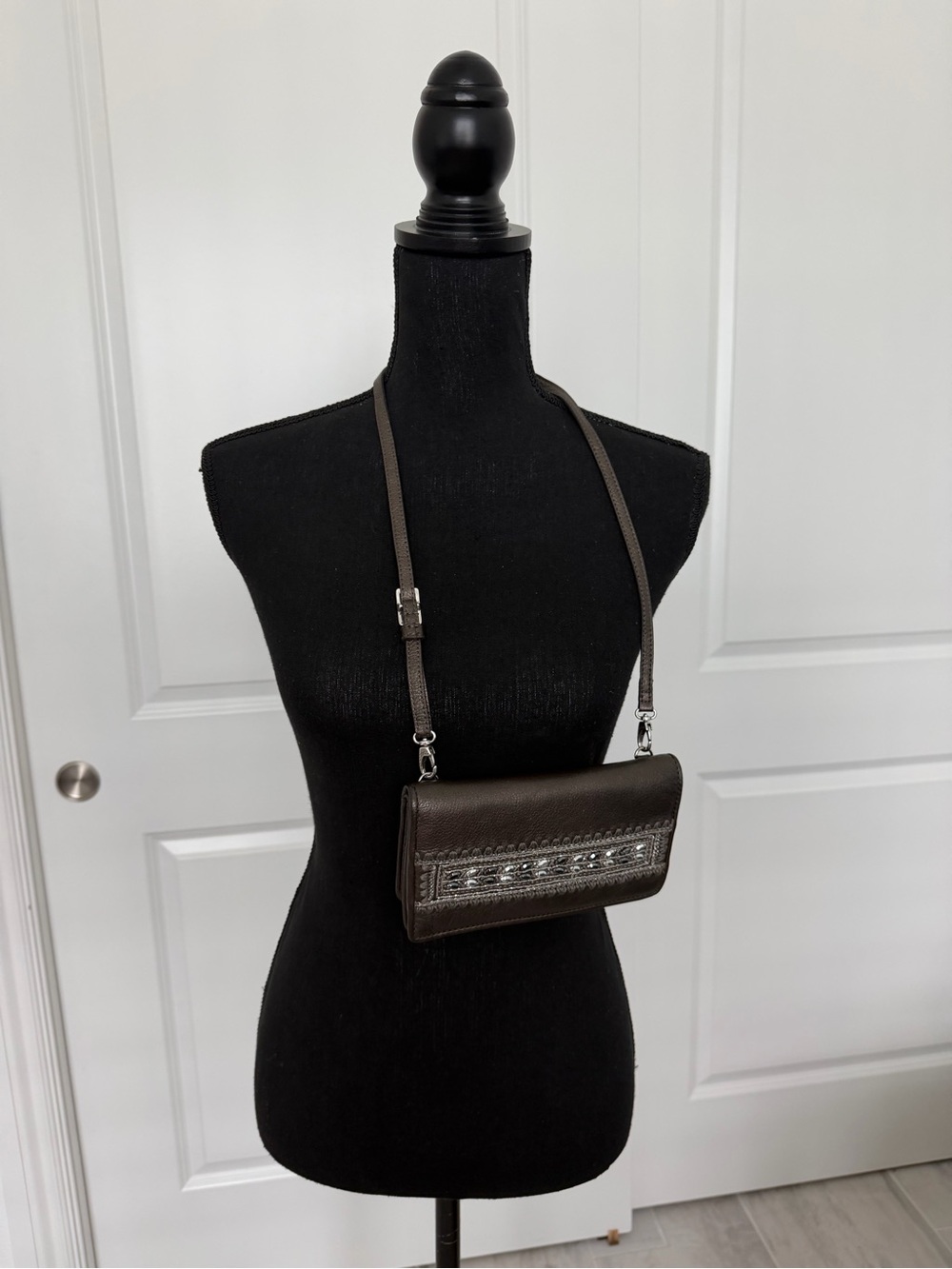 Brighton Metallic Taupe Crossbody Wallet